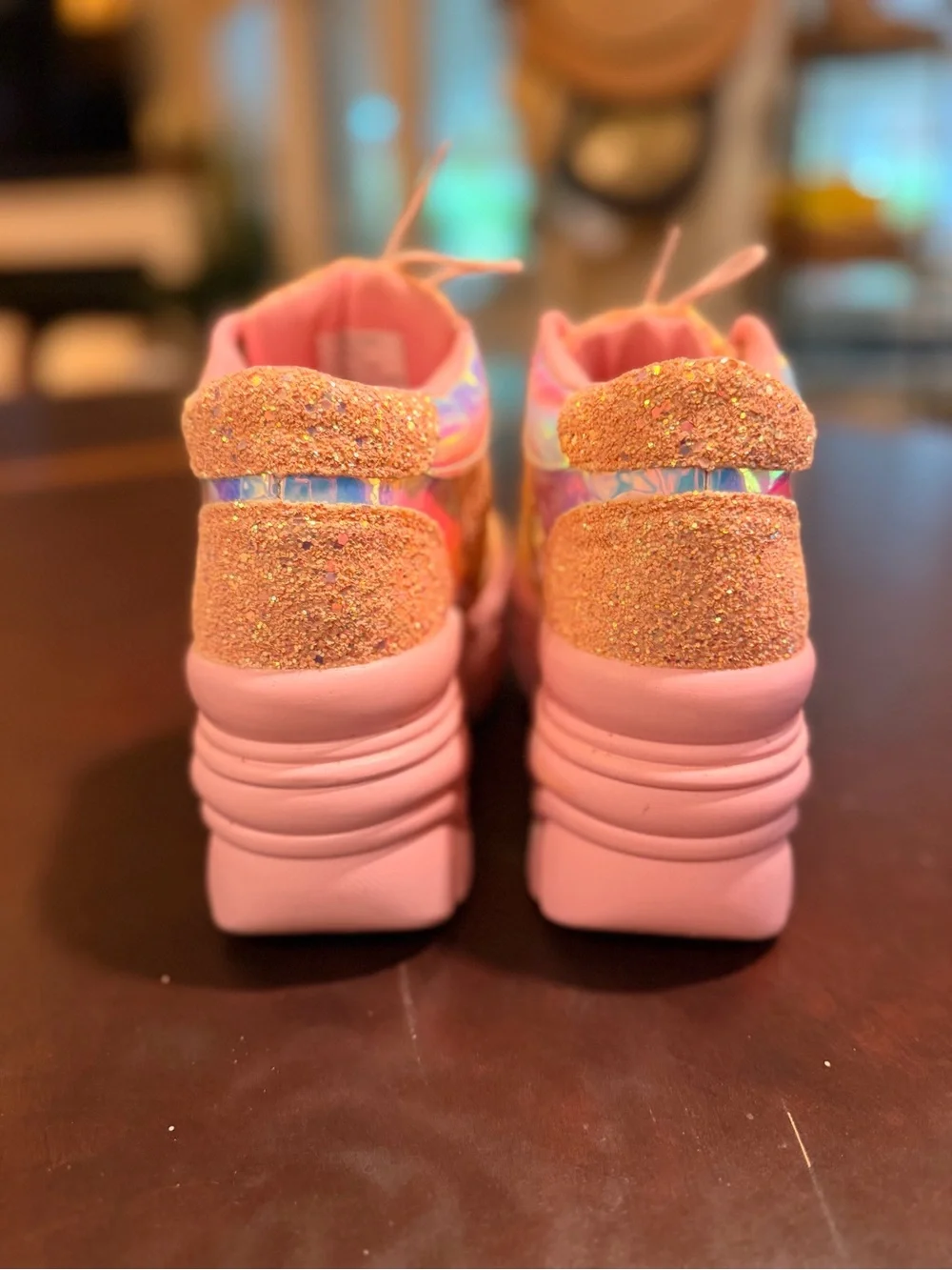 Dolls Kill Pink Iridescent Glitter Platform Sneakers